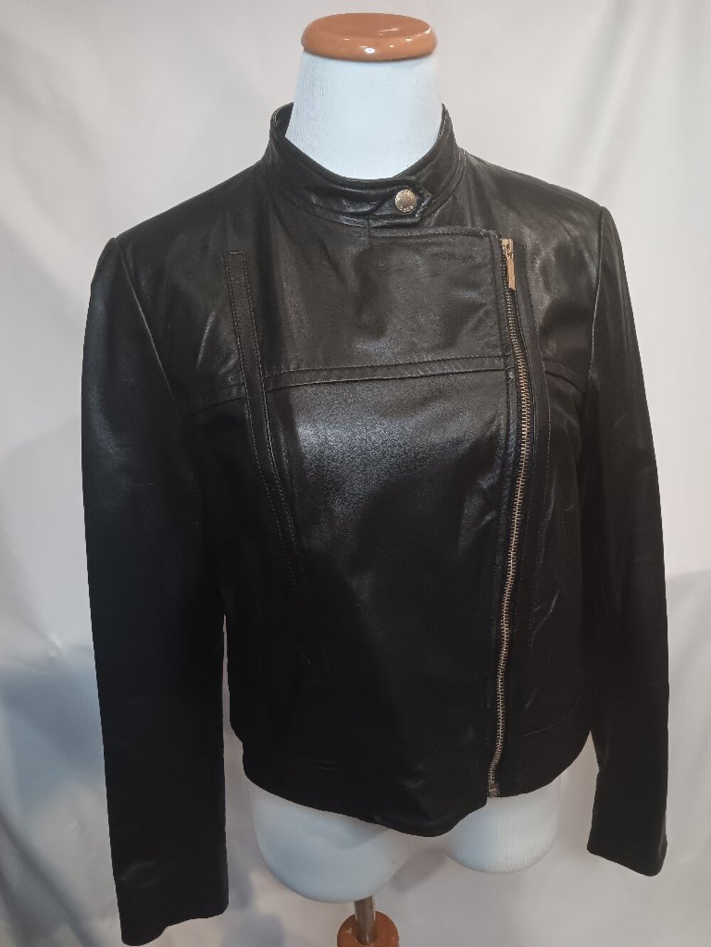 Michael Kors Lambskin Leather Moto Jacket Womens P/L Black